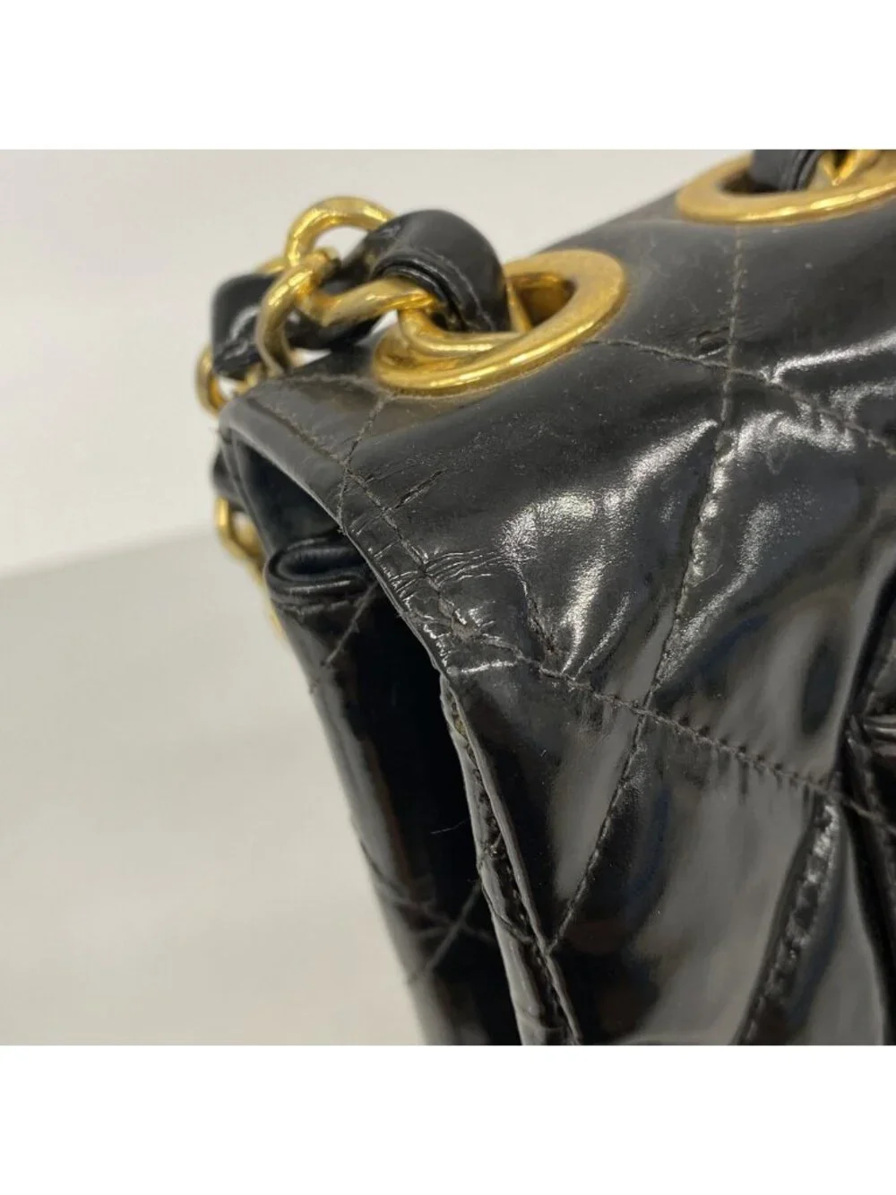 Chanel Shoulder Bag Maxi Quilted Patent Leather Black Gold